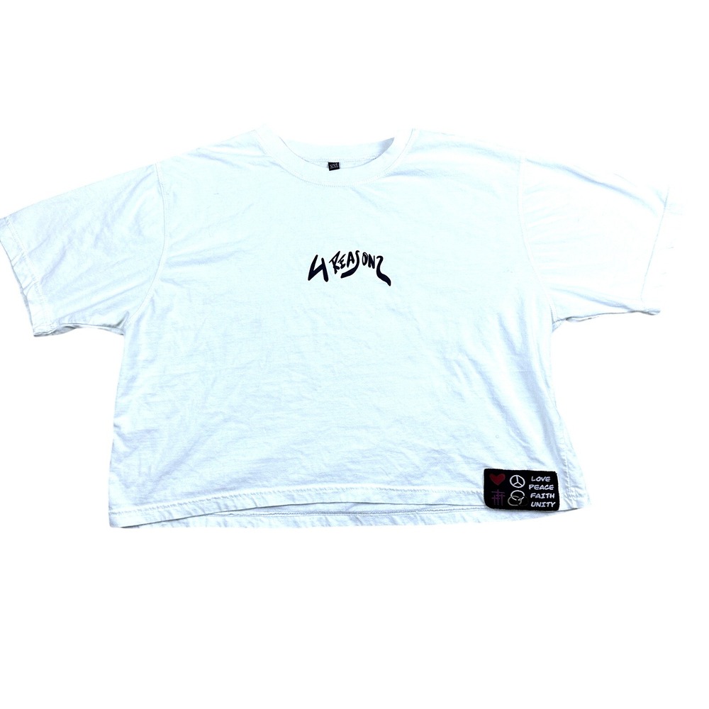 Women's XXL White Graphic Crop Top Streetwear Tee Bold Message‎ Oversized Shirt